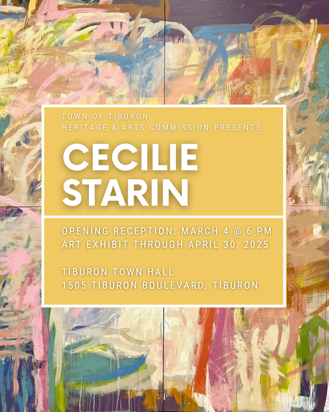 A piece of abstract art in pinks, blues, and greens