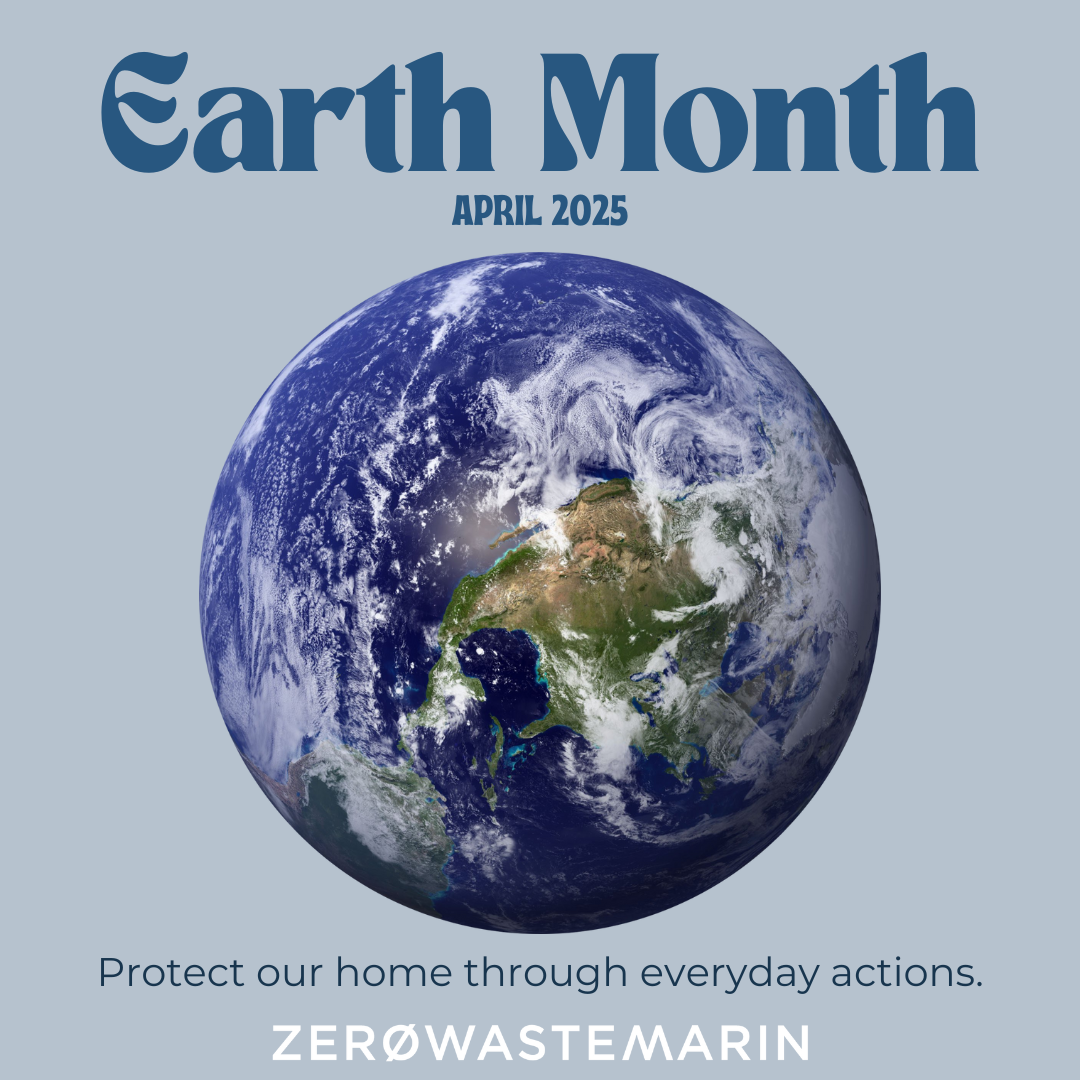 Photo of the Earth against a blue background with the text Earth Month floating above